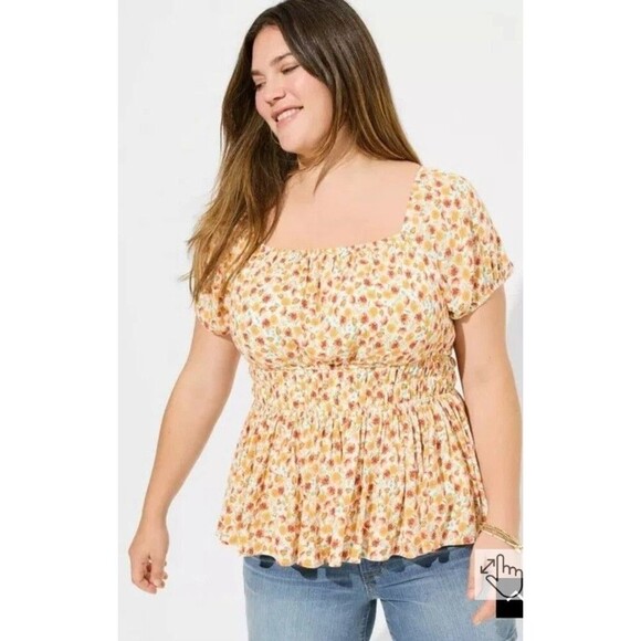 Torrid Women's Floral Crinkle Gauze Cris Cross Back Bohemia Chic Top Size 1 - Picture 1 of 13